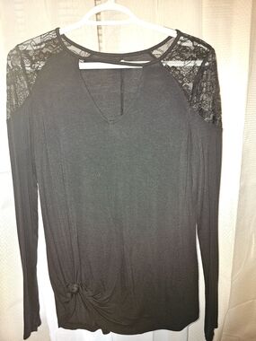 Maurices Black Lace Shoulder Long Sleeve Top